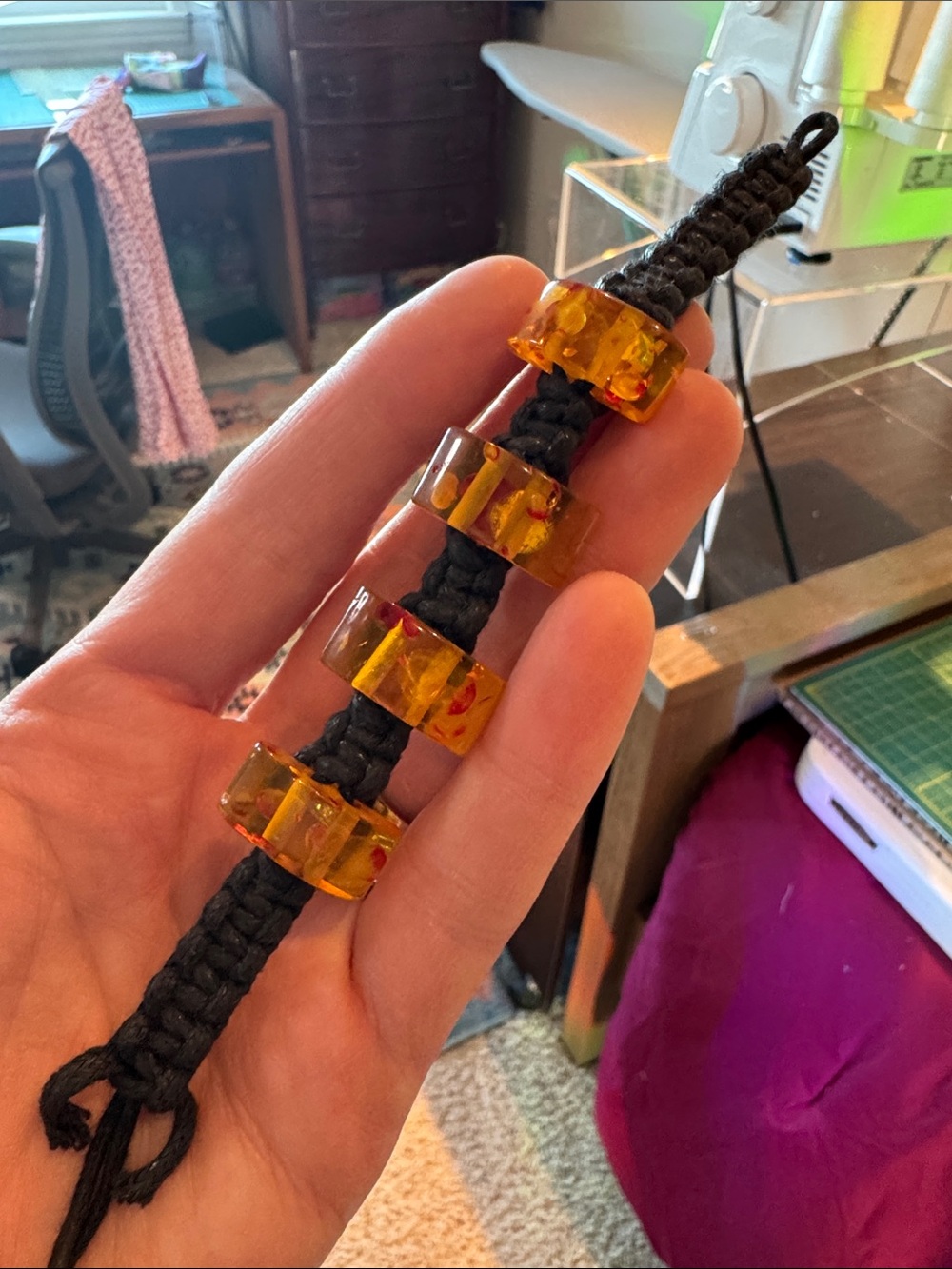 Black Macrame Bracelet with Amber Beads